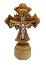 Olive Wood Layered Cross on Stand from Jerusalem Size 4.75" - Lion of Judah Market