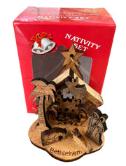 Olive Wood Traditional Christmas Tree Nativity Scene Ornament 3" in Box - Lion of Judah Market