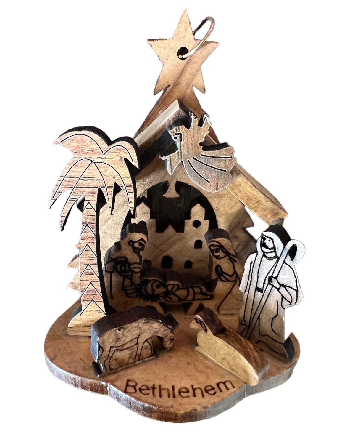 Olive Wood Traditional Christmas Tree Nativity Scene Ornament 3" in Box - Lion of Judah Market