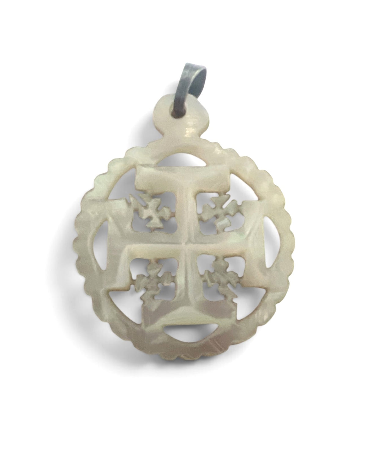 Mother of Pearl Round Cross Pendant 1" - Lion of Judah Market