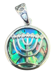 Silver Green Mother of Pearl Menorah Israel Pendant - Lion of Judah Market