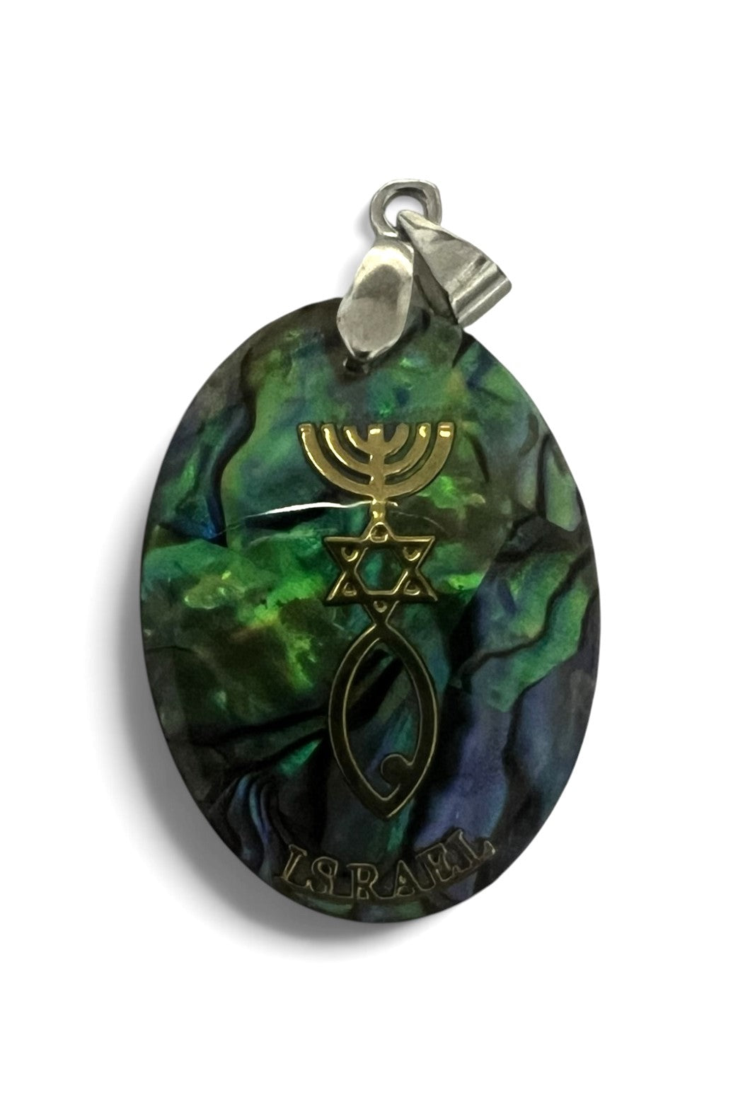 Green Mother of Pearl Messianic Grafted in Sign Pendant - Lion of Judah Market