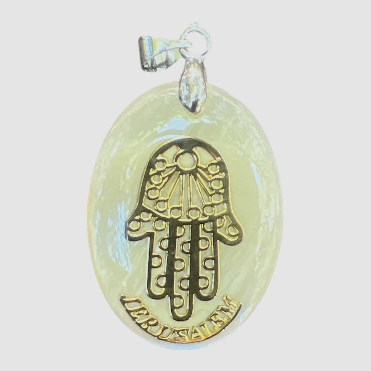 Mother of Pearl Oval Christian Pendant - Hamsa - Lion of Judah Market