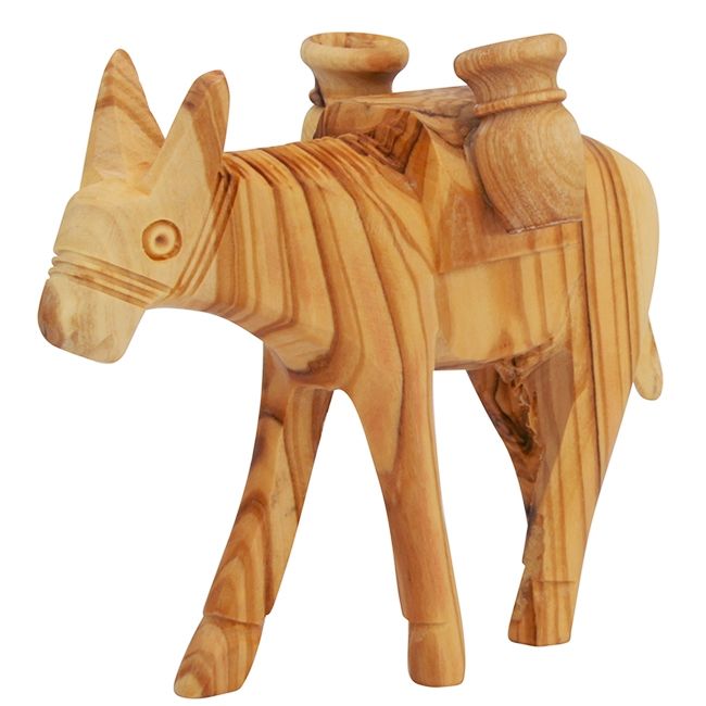 Olive Wood Donkey Carrying Two Jars - Made in Bethlehem - Lion of Judah Market