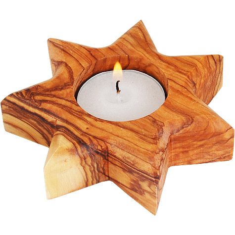 Olive Wood 7 Pointed Star Candle Holder - Lion of Judah Market
