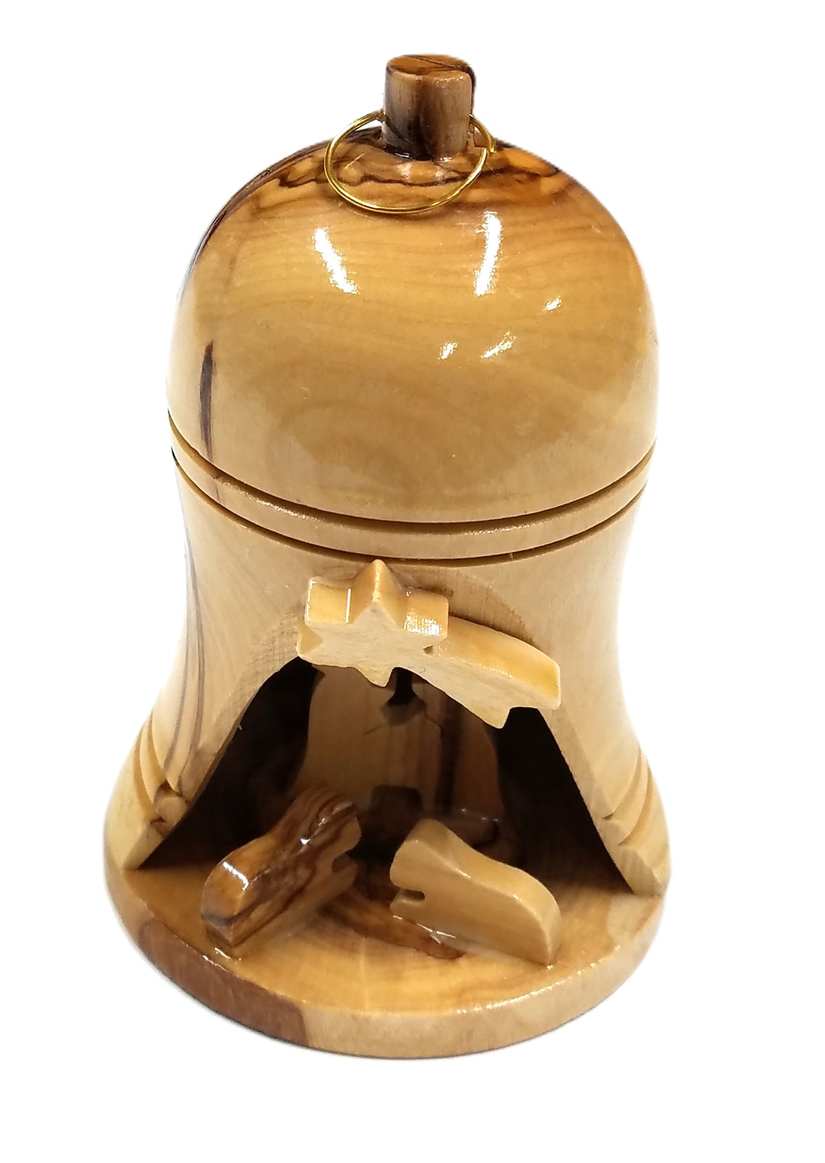 Bethlehem Olive Wood Christmas Tree Ornament Bell 4" - Lion of Judah Market