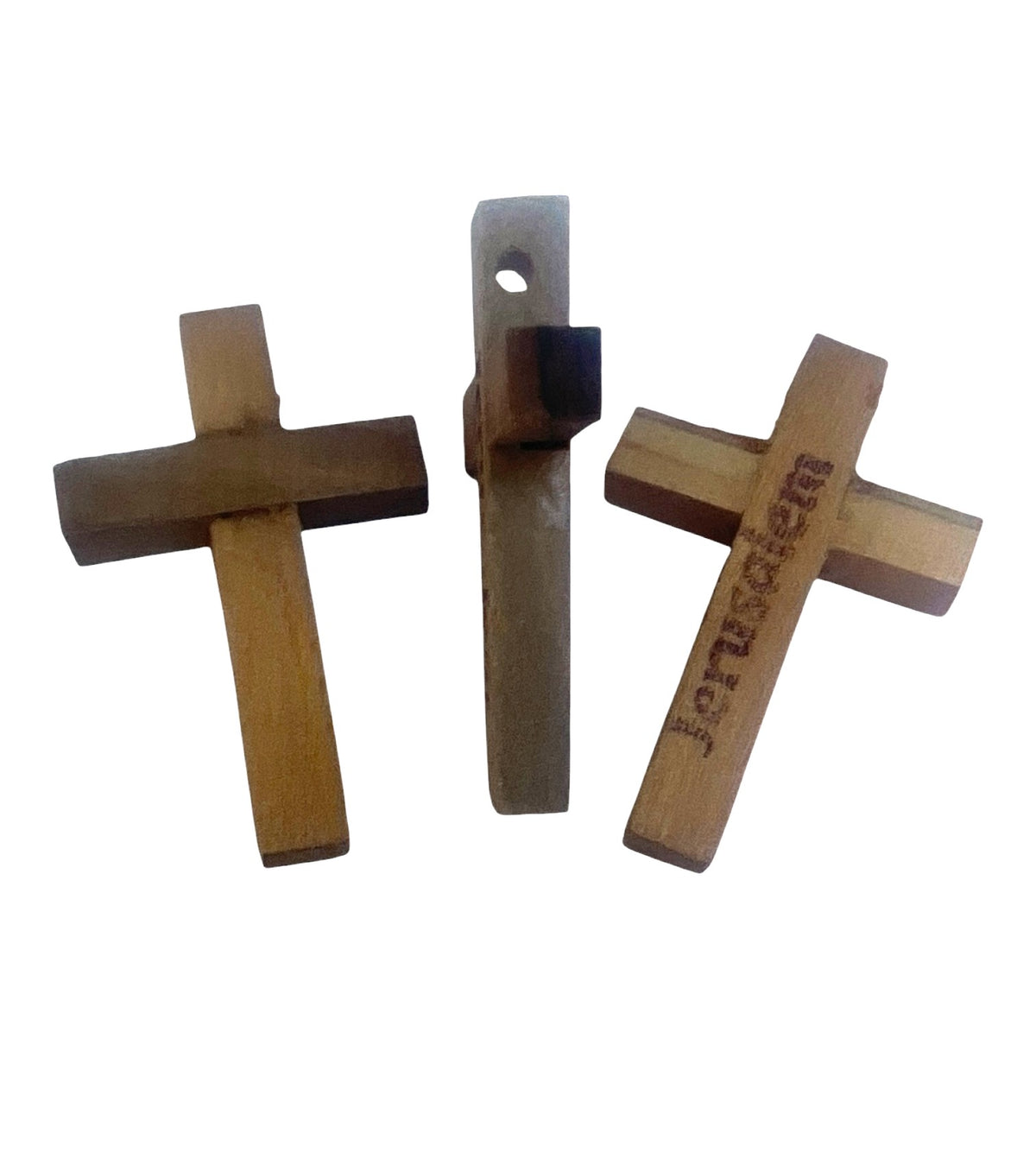 Lot of 3 Simple Holy Land Bethlehem Olive Wood Cross Pendants 1.5" - Lion of Judah Market