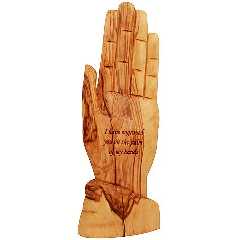 God's Hand - Engraved in the Palm Of - Olive Wood - Lion of Judah Market