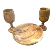 Large Olive Wood Communion Set 2 Cups 4.75" Plate 6" from Bethlehem - Lion of Judah Market