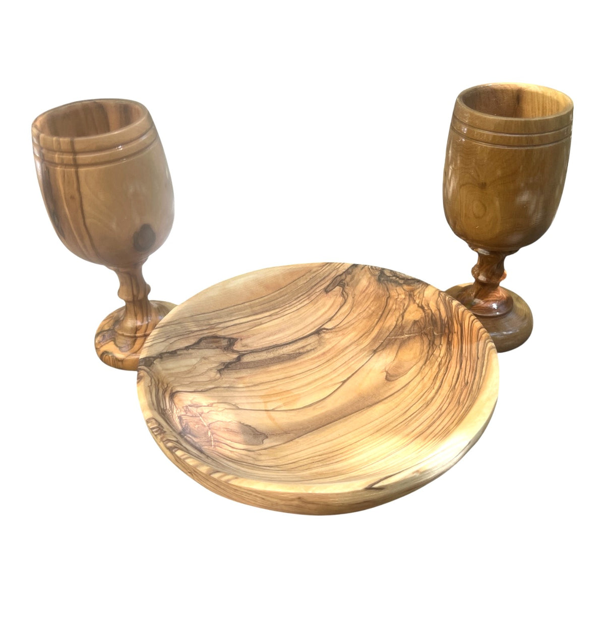 Large Olive Wood Communion Set 2 Cups 4.75" Plate 6" from Bethlehem - Lion of Judah Market