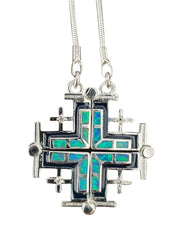 Opal Open Jerusalem Cross Pendant Necklace - Lion of Judah Market