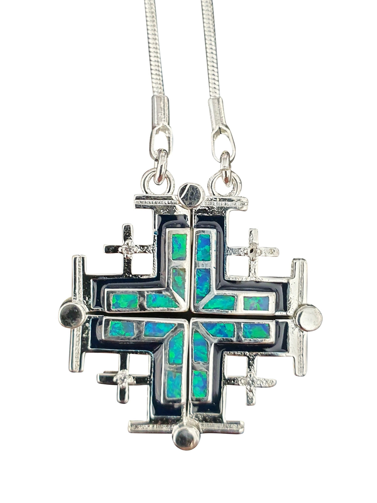 Opal Open Jerusalem Cross Pendant Necklace - Lion of Judah Market