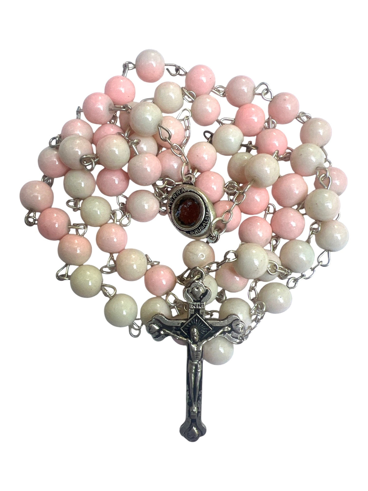 Round Stone Beads Catholic Jerusalem Soil Rosary - Pink - Lion of Judah Market