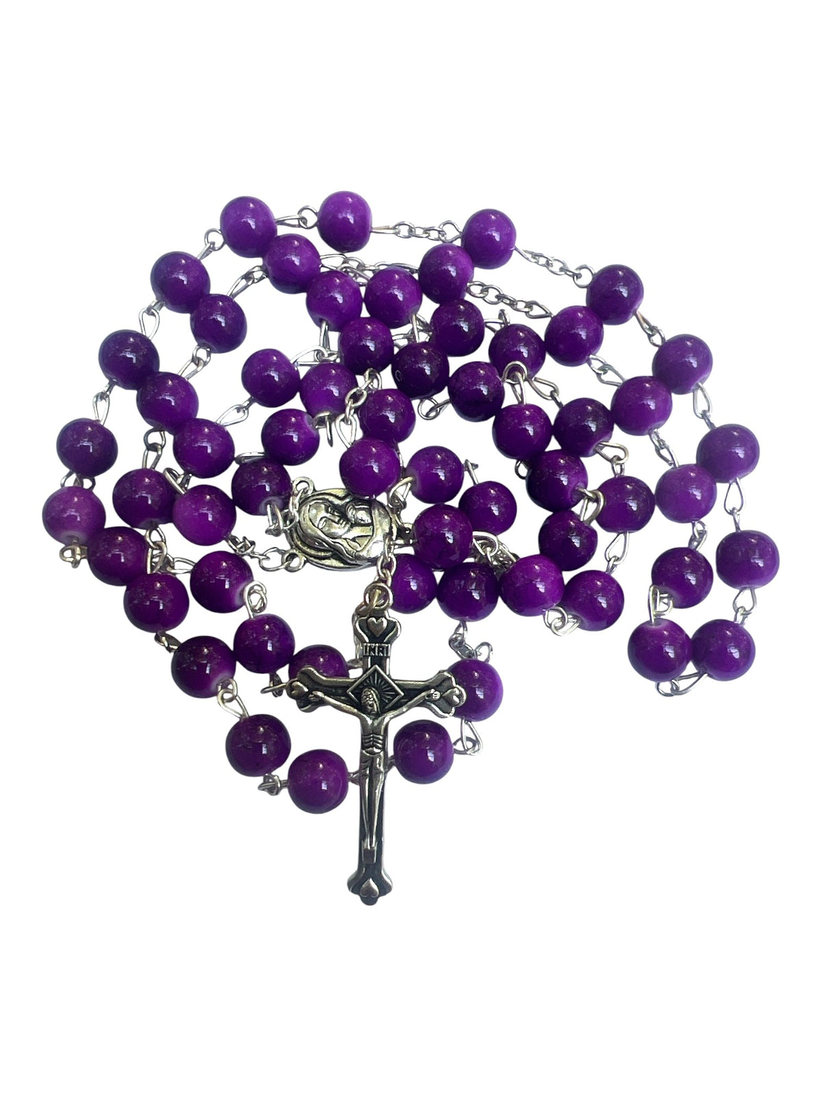 Round Stone Beads Catholic Jerusalem Soil Rosary - Purple - Lion of Judah Market