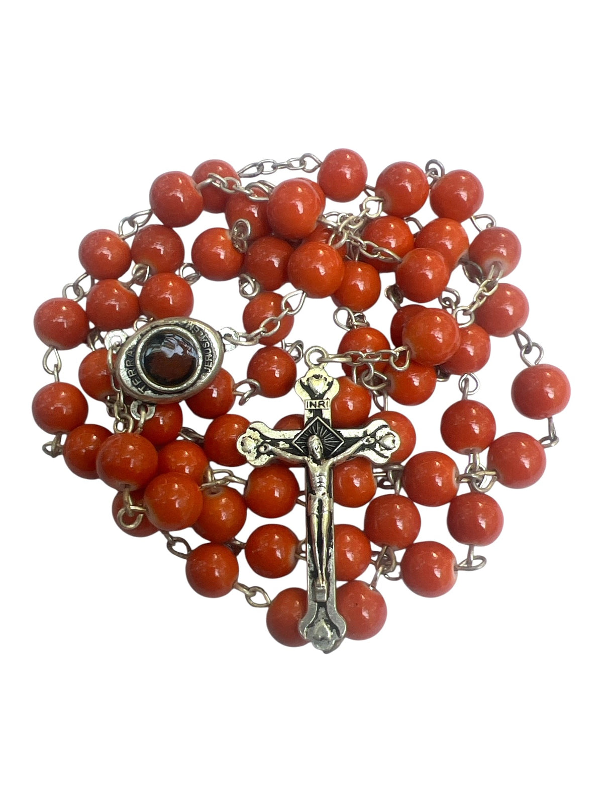 Round Stone Beads Catholic Jerusalem Soil Rosary - Red - Lion of Judah Market