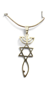 Silver Messianic Grafted In Sign Pendant 1.25" Necklace 20" - Lion of Judah Market