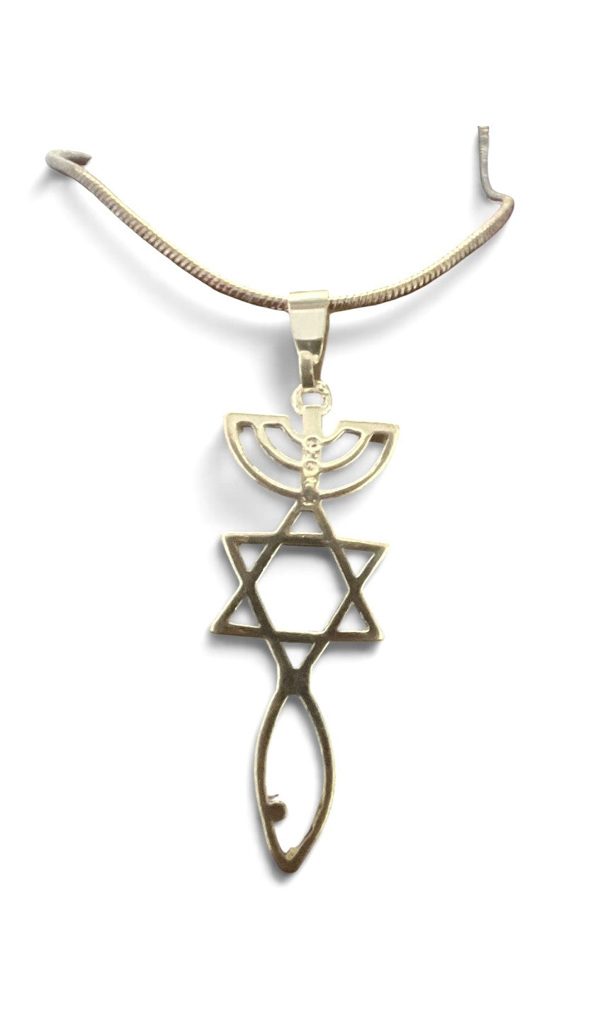 Silver Messianic Grafted In Sign Pendant 1.25" Necklace 20" - Lion of Judah Market