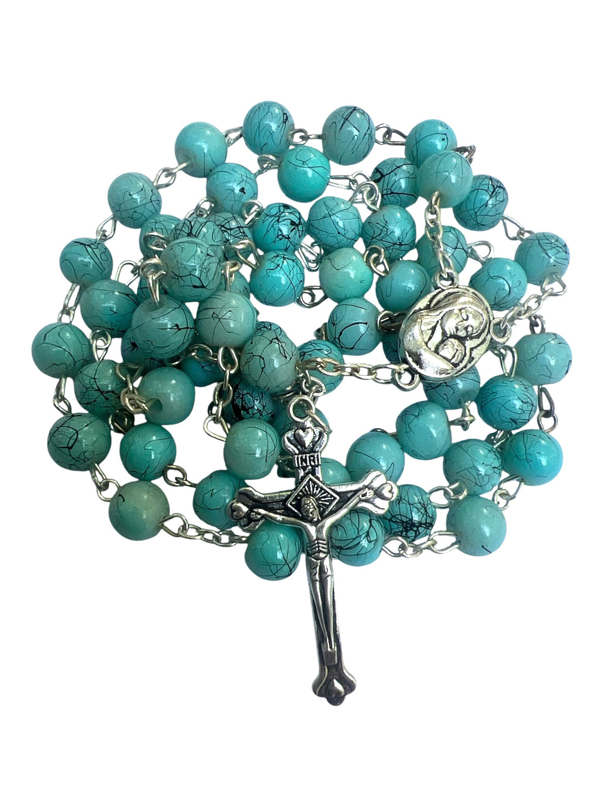 Round Stone Beads Catholic Jerusalem Soil Rosary - Sky Blue - Lion of Judah Market